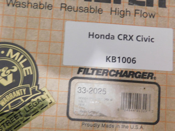 K&N Tauschluftfilter 33-2025 Honda Civic IV 1.5i 1,6i 1987 - 1991 CRX 1,6i