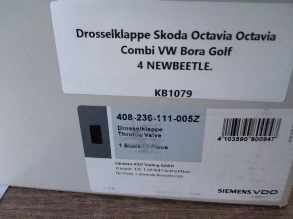Drosselklappe Skoda Octavia Octavia Combi VW Bora Golf 4 NEWBEETLE. VDO 408-236-111-007Z